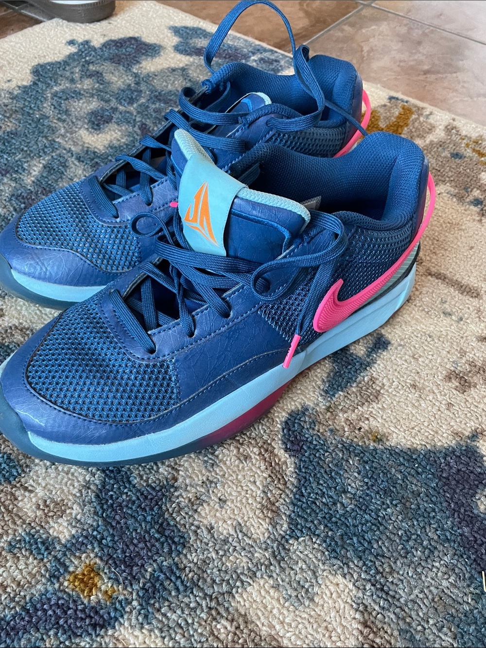Nike Kids Navy and Pink Sneakers with Light Blue Accents